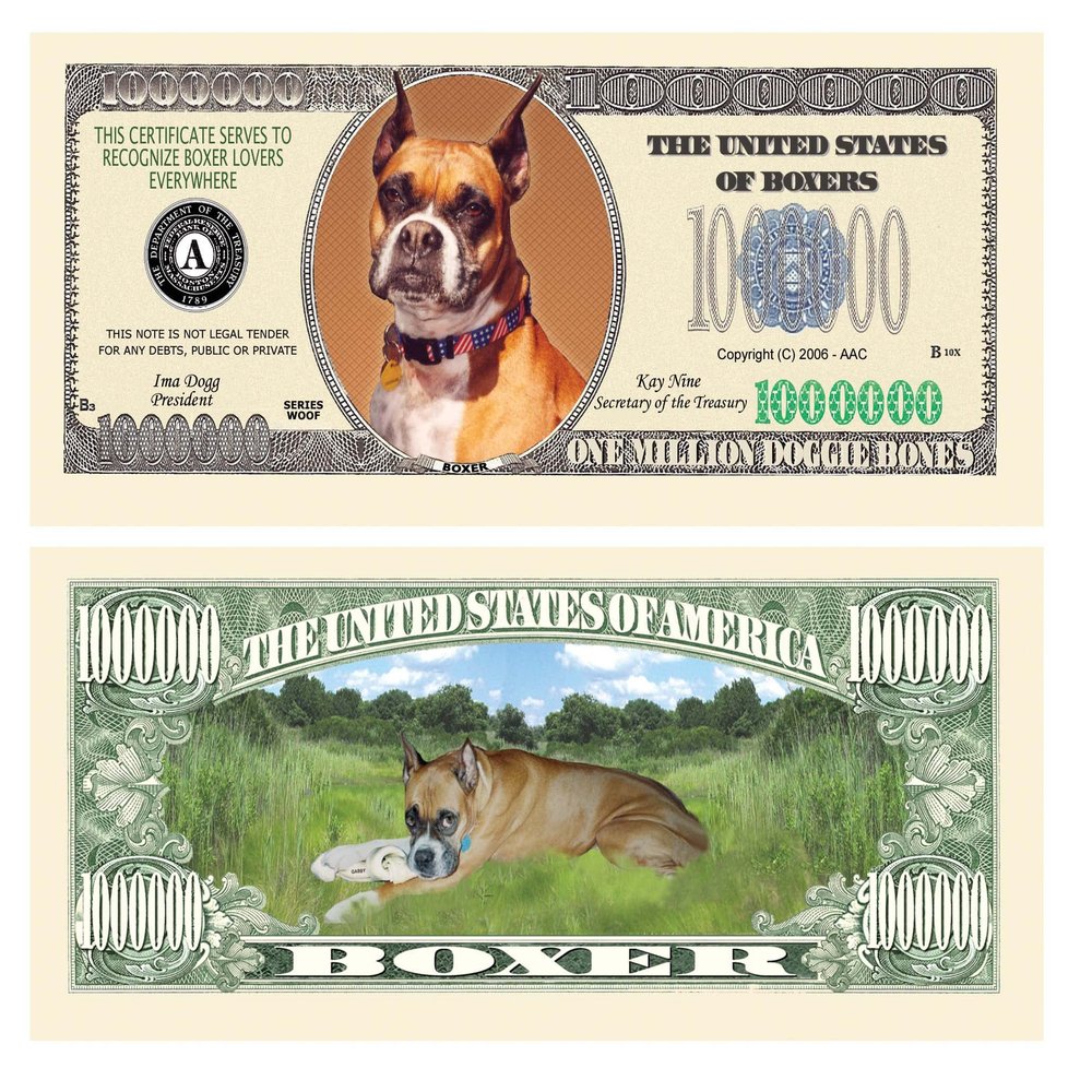 American Art Classics Pack of 100 - Boxer Dog Million Dollar Novelty Bill Collectible - Great Gift or Keepsake for Lovers of Boxers