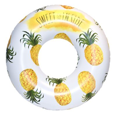 Rae Dunn x Coconut Float Pineapple Pattern Ring Float - Adult Size Large 48 Inch Inflatable Raft & Durable Water Inner Tube - Stable Ride-On for Summer Parties & Swim Events