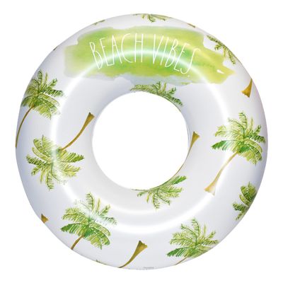Rae Dunn x CocoNut Float Beach Vibes Palm Tree Pattern Ring Float - Adult Size Large 48 Inch Inflatable Raft & Durable Water Inner Tube - Stable Ride-On for Summer Parties & Swim Events
