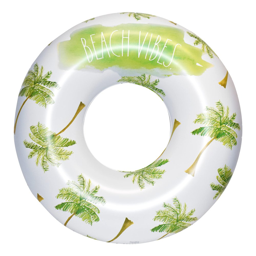 Rae Dunn x CocoNut Float Beach Vibes Palm Tree Pattern Ring Float - Adult Size Large 48 Inch Inflatable Raft & Durable Water Inner Tube - Stable Ride-On for Summer Parties & Swim Events
