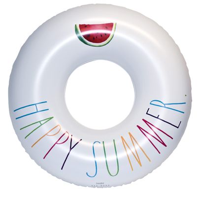 Rae Dunn x CocoNut Float Colorful Happy Summer Theme Ring Float - Adult Size Large 48 Inch Inflatable Raft & Durable Water Inner Tube - Stable Ride-On for Summer Parties & Swim Events
