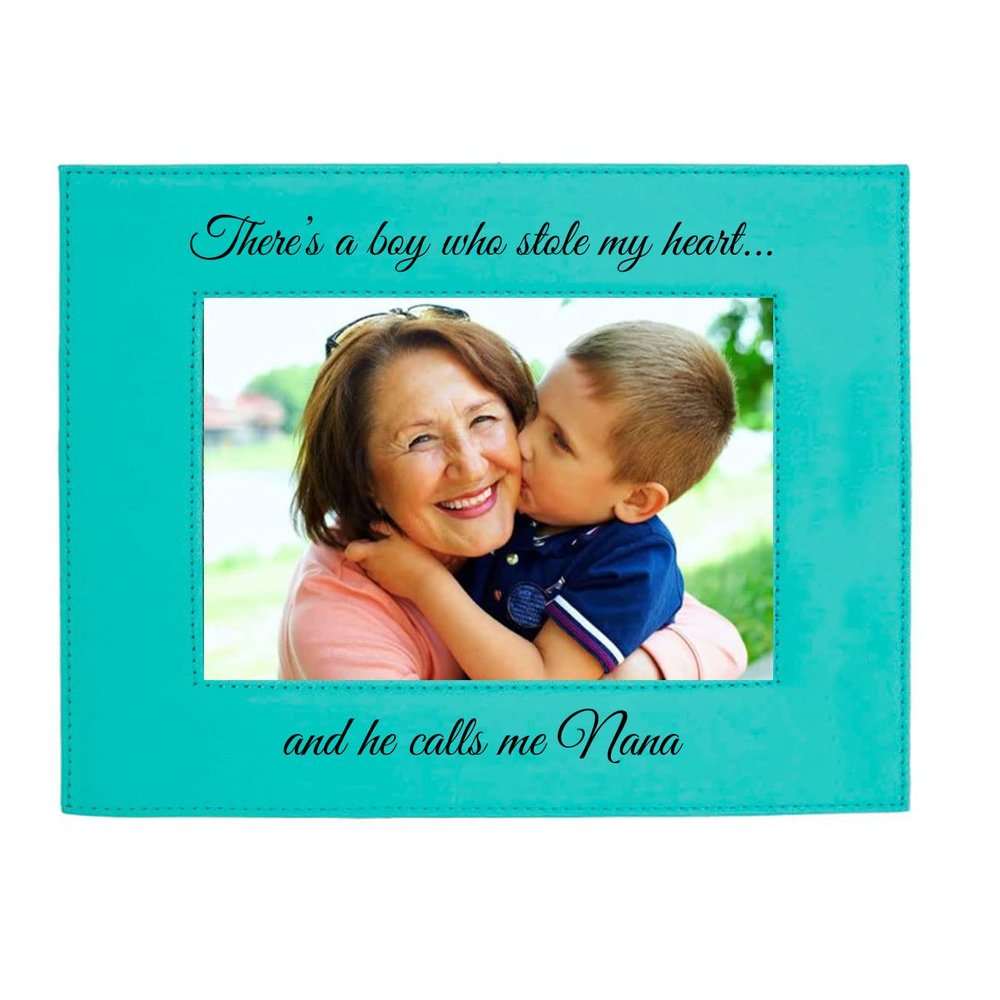 CustomGiftsNow There's a boy who Stole My Heartand he Calls me Nana Laser Engraved Faux Leather Teal Leatherette Wall Hanging/Tabletop Picture Group Family New Grandchild Baby Photo Frame