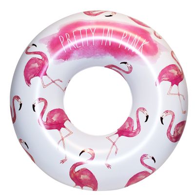 Rae Dunn x Coconut Float Flamingo Pattern Ring Float - Adult Size Large 48 Inch Inflatable Raft & Durable Water Inner Tube - Stable Ride-On for Summer Parties & Swim Events