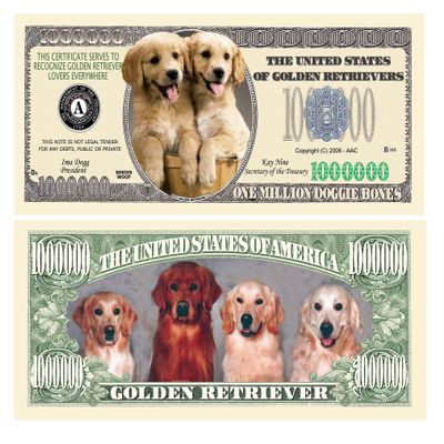 American Art Classics Pack of 100 - Golden Retriever Dog Million Dollar Bills - Best Gift for Golden Retriever Lovers