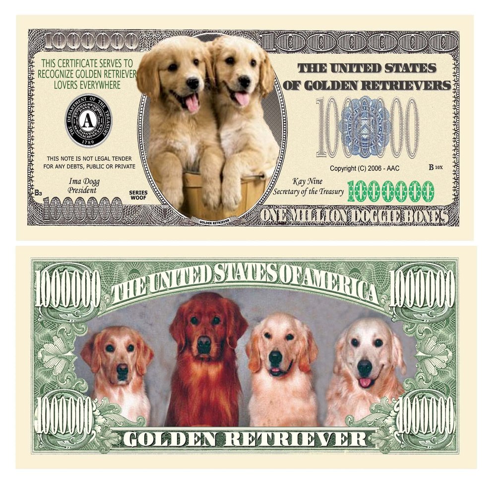 American Art Classics Pack of 100 - Golden Retriever Dog Million Dollar Bills - Best Gift for Golden Retriever Lovers