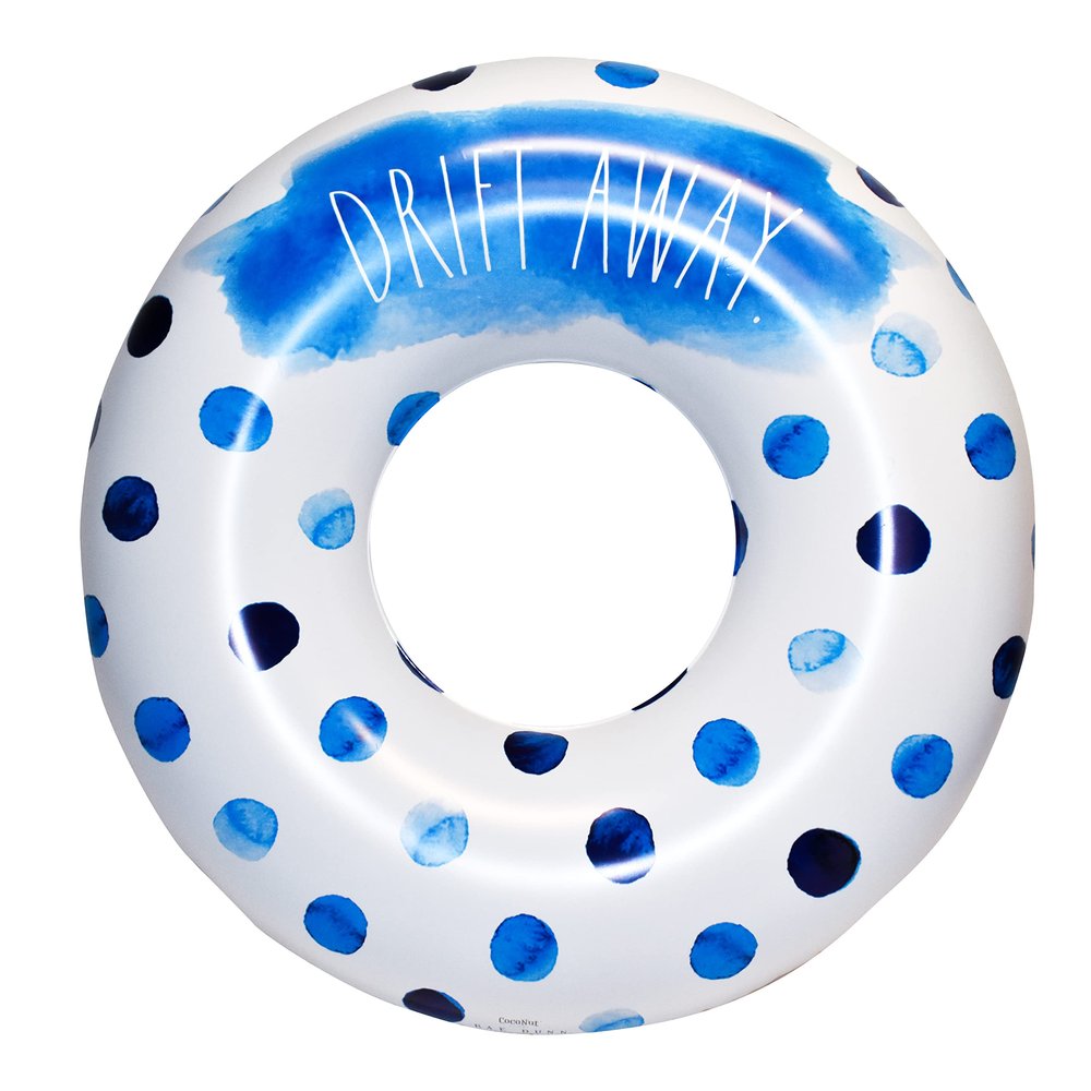 Rae Dunn x Coconut Float Indigo Polka Dot Pattern Ring Float - Adult Size Large 48 Inch Inflatable Raft & Durable Water Inner Tube - Stable Ride-On for Summer Parties & Swim Events
