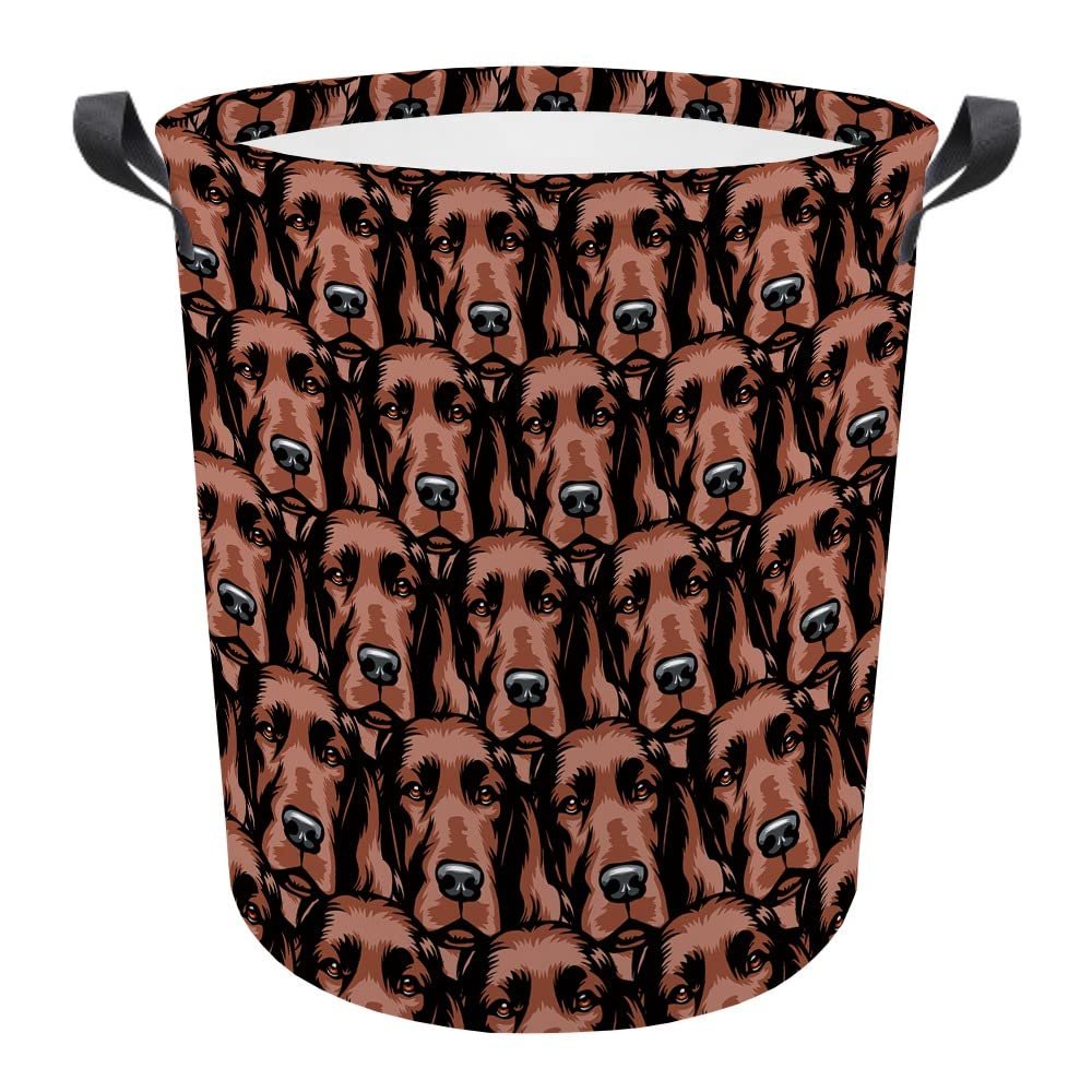 MALIHONG Mash Face Laundry Basket with Handle Irish Setter Dog Face Animal Fodable Canvas Laundry Hamper Waterproof Fabric Toy Box Clothes Storage Basket Organizer for Bedroom Nursery