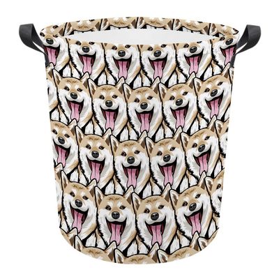 MALIHONG Mash Face Laundry Basket with Handle Shiba Inu Dog Face Animal Fodable Canvas Laundry Hamper Waterproof Fabric Toy Box Clothes Storage Basket Organizer for Bedroom Nursery