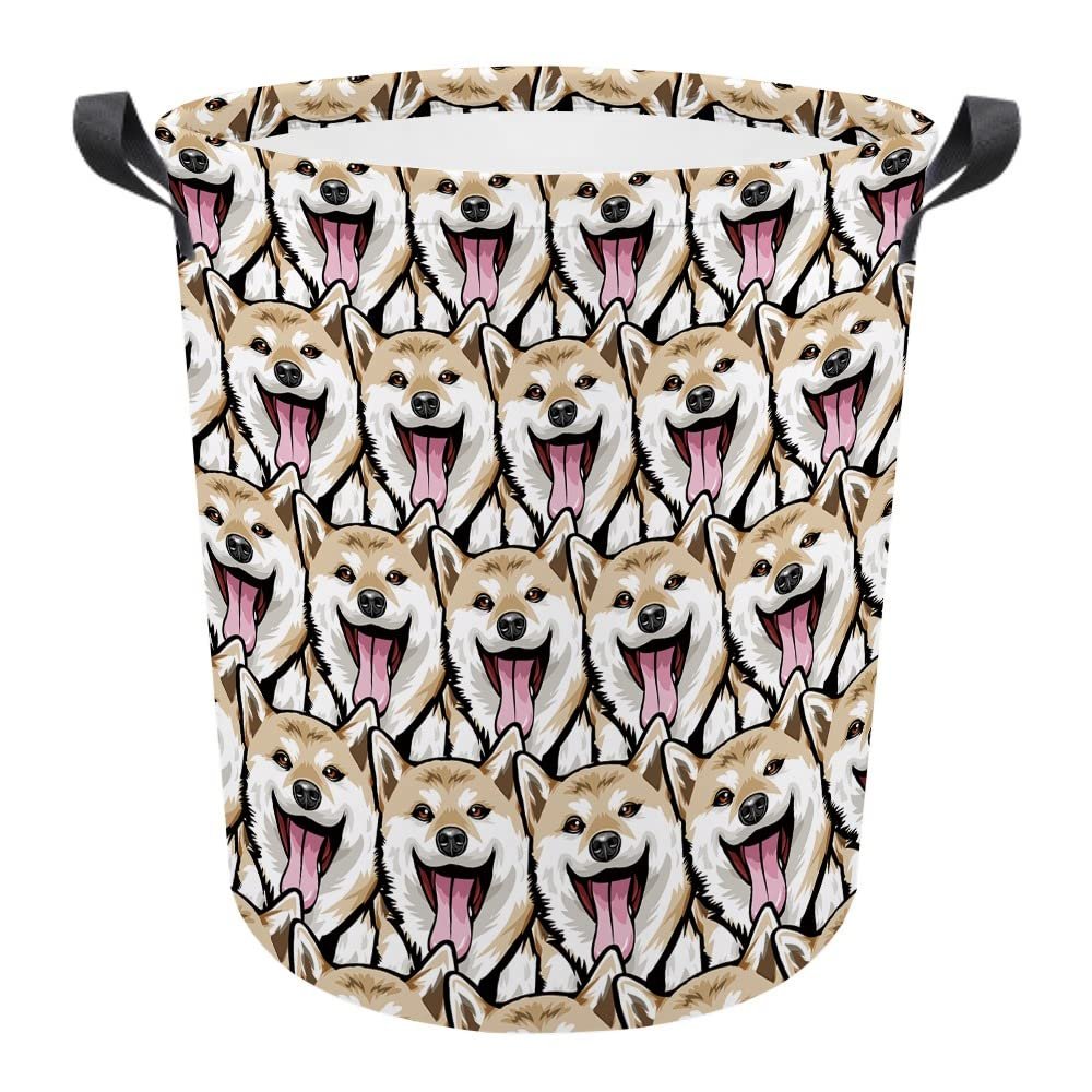 MALIHONG Mash Face Laundry Basket with Handle Shiba Inu Dog Face Animal Fodable Canvas Laundry Hamper Waterproof Fabric Toy Box Clothes Storage Basket Organizer for Bedroom Nursery