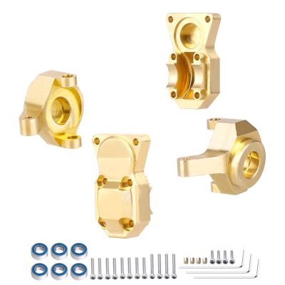 AllinRC Brass Diff Covers Front & Rear, Brass Steering Knuckles with Ball Bearings for Axial SCX24 Deadbolt C10 Wrangler SCX24 Upgrades (Gold)