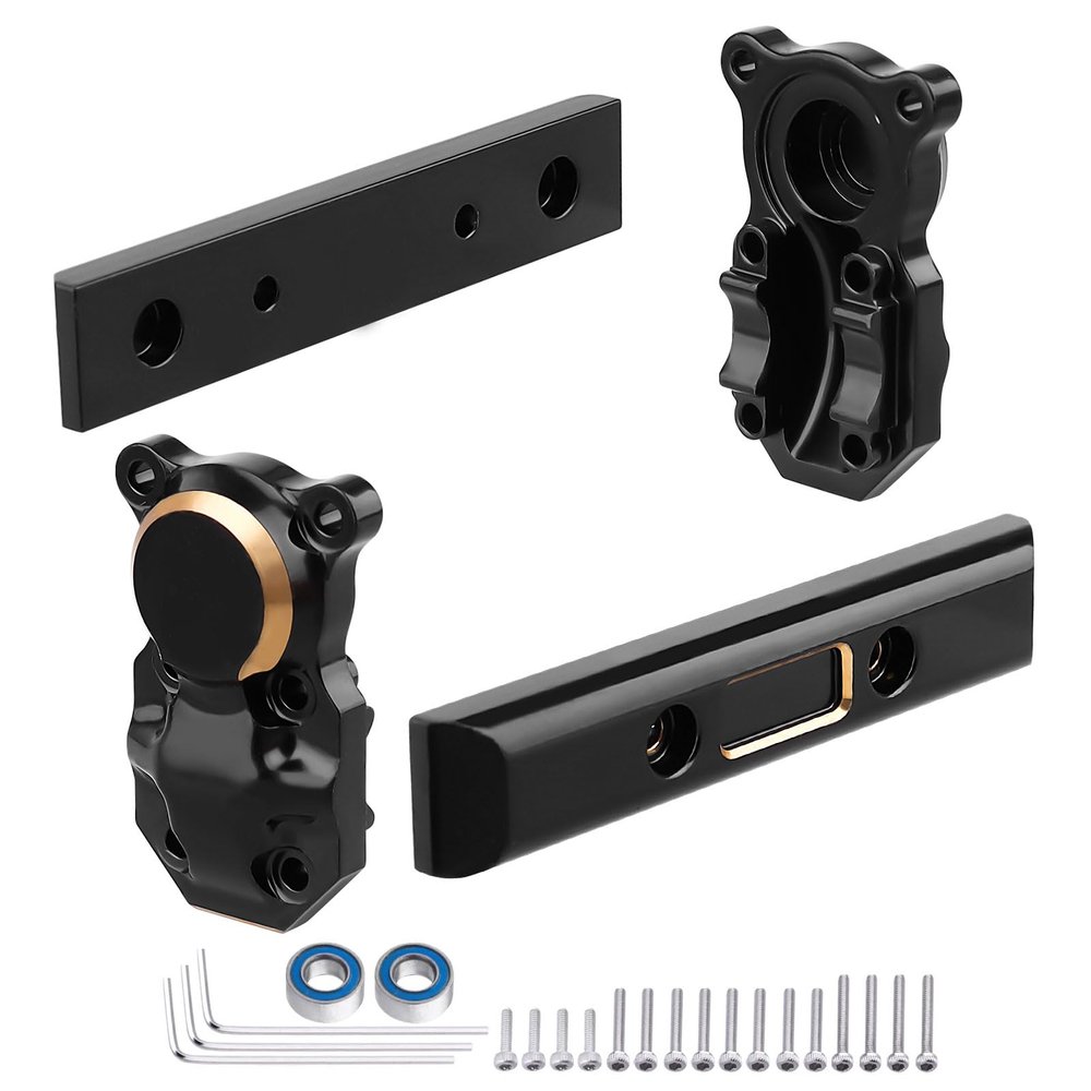 AllinRC SCX24 Brass Boulder Bars Diff Covers Front Rear with 2 Ball Bearings for Axial SCX24 1/24 RC Crawler Car Upgrades Set (Black Gold)