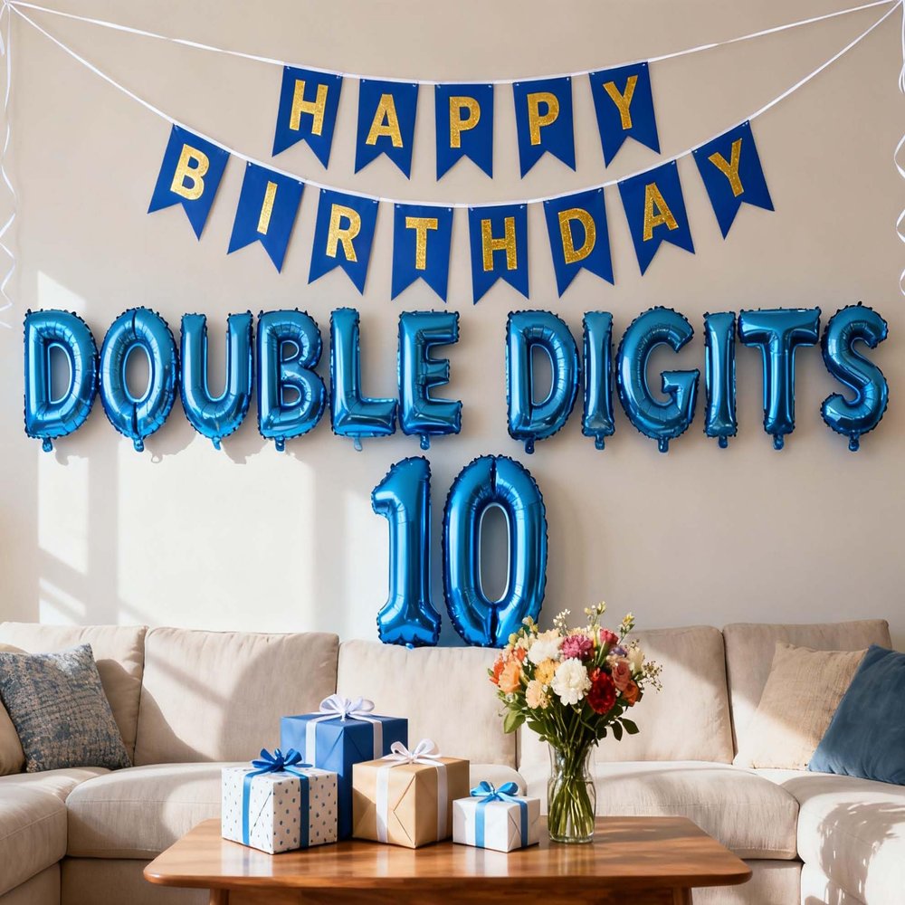 10th Birthday Decorations for Boys Girls, Double Digits 10th Birthday Balloon Happy 10th Birthday Banner Jumbo Number 10 Foil Balloons for 10 Years Old Boys Girls Sons Daughter (10th Blue)