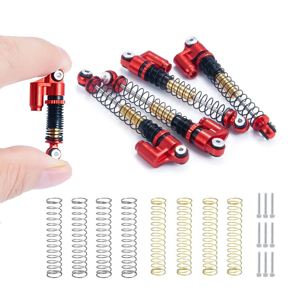 Que-T Metal 48mm RC Shocks Adjustable Long Shock Absorber for 1/24 Axial Scx24 AXI90081 C10 JLU CRC AXI00004 AXI00005 AXI00006 Crawler Car (Red)