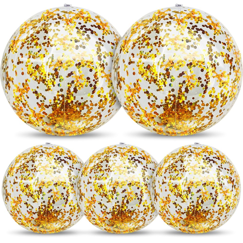 5 Pcs Inflatable Beach Balls, 16 Inch & 24 Inch Large Confetti Glitter Beach Balls, Sequins Clear Blow up Pool Balls Toys for Christmas Party Decorations 2026 New Year Birthday Summer Swimming Pool