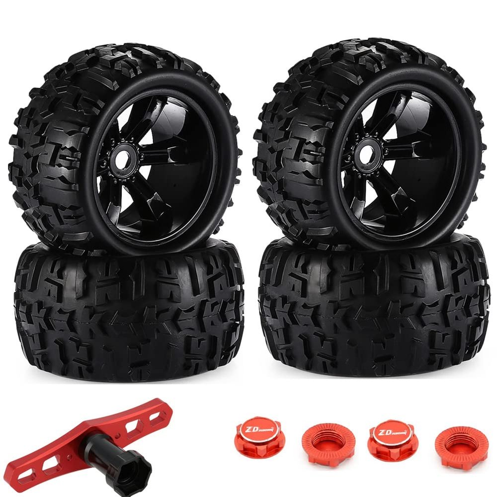 Havcybin 17mm Hex Wheels and Tires Set 1:8 Off Road RC Car Monster Truck Tyre with Foam Inserts Mounted(4-Pack) (8477)