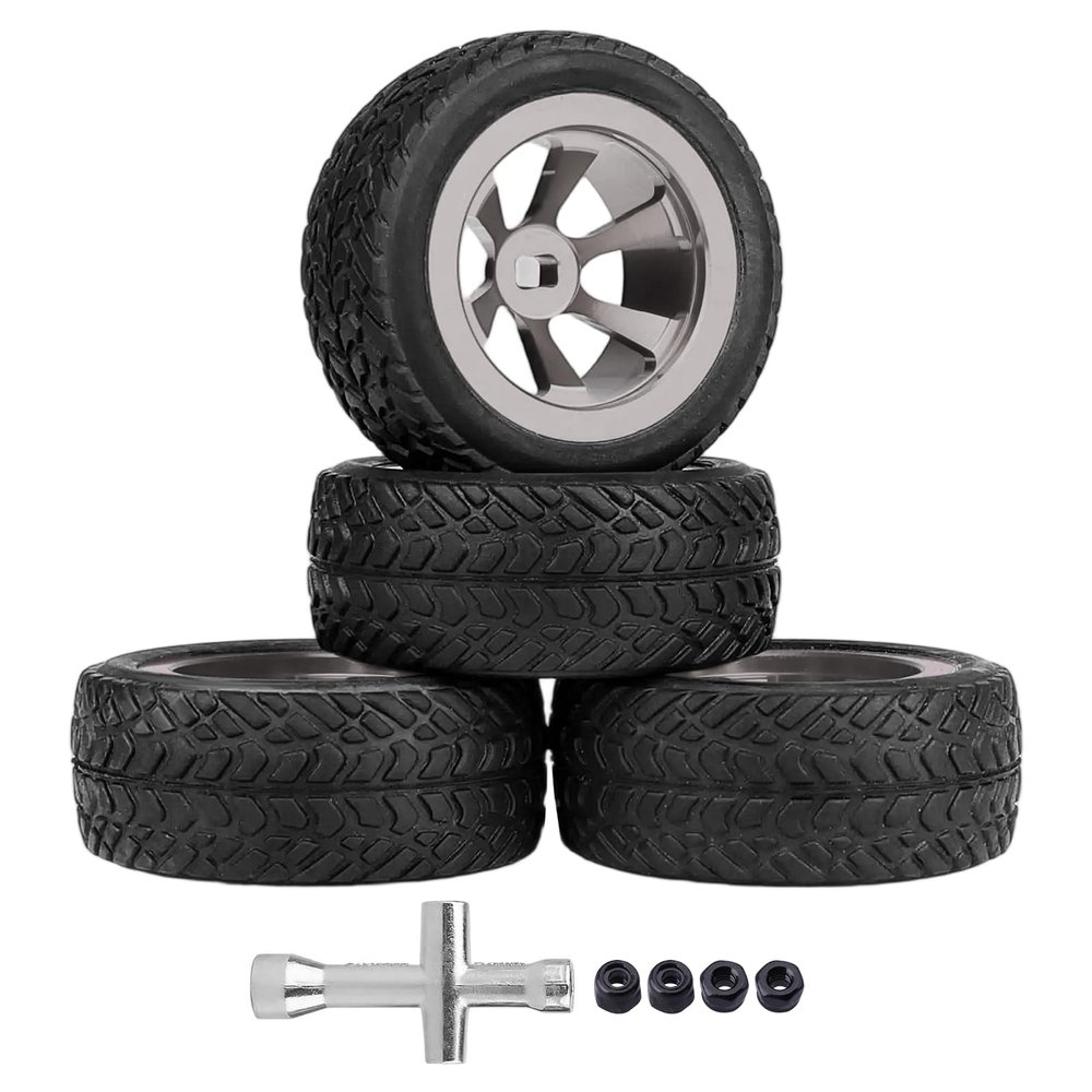 AllinRC RC Tires and Wheel Rims Pre-glued Compatible with WLtoys K969 K989 P929 1/28 RC Drift Racing Car Off Road Buggy (Gray)