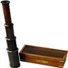 15" Hand Held Antique Black Finish Brass Telescope with Wood Box - Nautical Captain view 1
