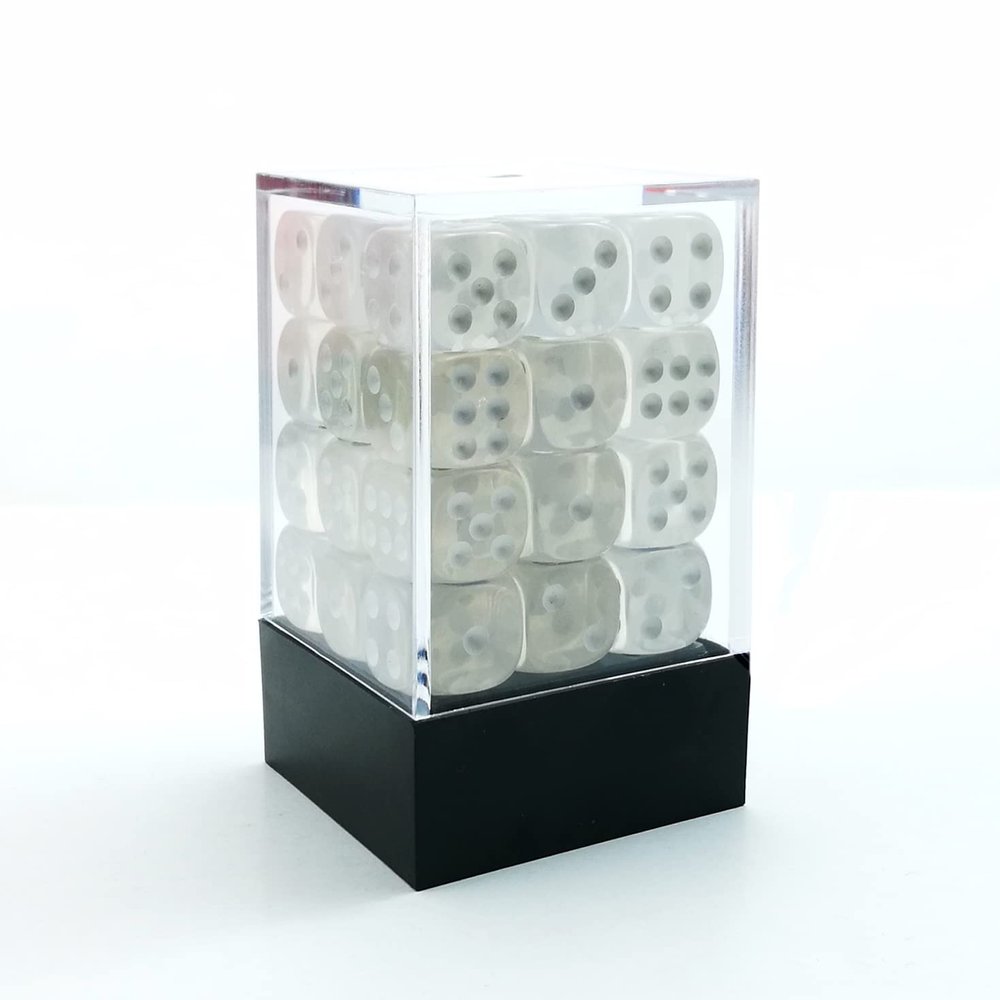 Bescon 12mm 6 Sided Dice 36 in Brick Box, 12mm Six Sided Die (36) Block of Dice, Clear Dice with White Pips