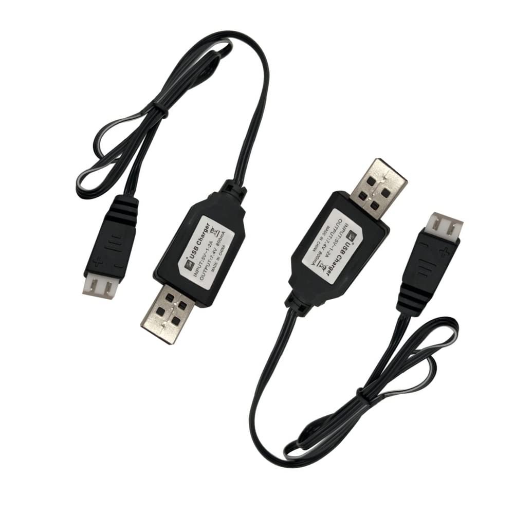7.4V 1A USB Charger Cable with XH-3P Connector for SCX24 RC Car Truck Rock Crawler FPV Drone Airplane Boat Racing Quadcopter Helicopter Airsoft Glider Drone - 7.4V 2S Lipo Battery Charger(2 Pack)