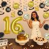 16th Birthday Decorations for Boys, Black and Gold Party Decorations with Happy 16th Birthday Banner Cake Topper Number 16 Foil Balloon Hanging Swirls for Sweet Sixteen Birthday Supplies view 3