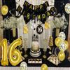 16th Birthday Decorations for Boys, Black and Gold Party Decorations with Happy 16th Birthday Banner Cake Topper Number 16 Foil Balloon Hanging Swirls for Sweet Sixteen Birthday Supplies view 4