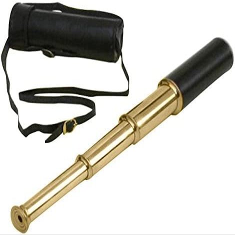14 Inch Vintage Antique Handheld Adjustable Zoomable Monocular Nautical Brass Telescope Brass Finish with Leather Case