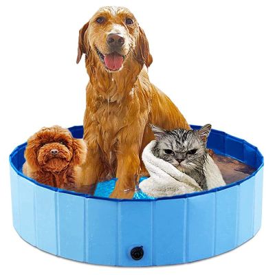 Foldable Dog Pet Pool Portable Pet Swimming Pool Collapsible Kiddie Pool for Dogs Cats and Kids Pet Puppy Bathing Tub,Slip-Resistant Pet Pool PVC Wading Pool for Outdoor & Indoor,Blue,47" x 12"