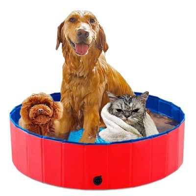 Foldable Dog Pet Pool Portable Pet Swimming Pool Collapsible Kiddie Pool for Dogs Cats and Kids Pet Puppy Bathing Tub,Slip-Resistant Pet Pool PVC Wading Pool for Outdoor & Indoor,Red,31'' x 8"