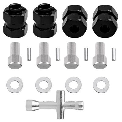 AllinRC Extended Wheel Hubs 7mm Hex Extension & Cross Wrench Upgrades for Axial SCX24 1/24 RC Crawler Car (Black)