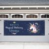 Personalized Unicorn Birthday Party Banner Decoration - 8 Ft. Garage Giant Banner - Navy view 1