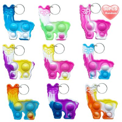 30 Packs Rainbow Bulk Cute Llamas Alpaca Mini Pop Fidget Keychain Bubble Gift for Adult Boy Girl Kids Easter Party Favors , Stress Relief Students Classroom Prize Supplies