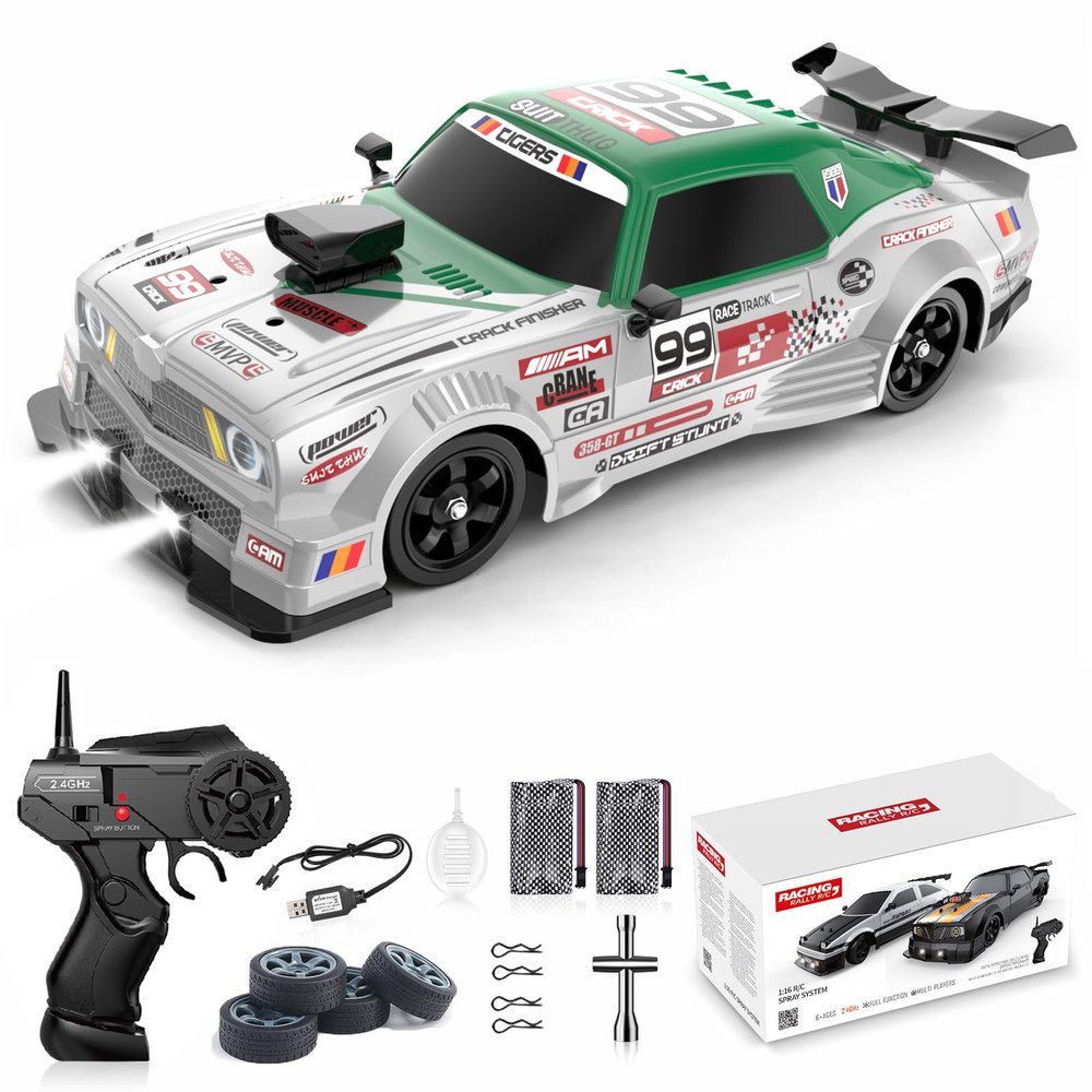 Desdoni RC Drift Car 1:16 Scale 4WD High Speed Remote Control Cars Vehicle 2.4GHz with LED Lights Two Batteries and Drifting Tires Racing Sport Toy Cars for Adults Boys Girls Kids