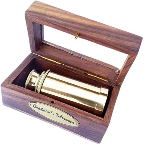 6 Inch Full Length Handheld Collapsible Brass Telescope Vintage Marine Spyglass Pirate Monocular, Nautical Captain Spyglass DF Lens (Brass Gold)