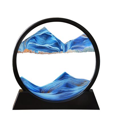 Arthink Moving Sand Art Picture - Liqud Motion Round Glass 3D Deep Sea Landscape,Dynamic Sand Art Sandscapes, Sensory Relaxing Desktop Home Office Decor Gift(7 inch, Blue)
