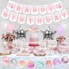 Fangleland First Trip Around The Sun Birthday Decorations, Girls Pink Space One High Chair Banner & Cake Toppers, Galaxy Happy Birthday Garland and Moon Star Foil Balloons for 1st Party Supplies view 2