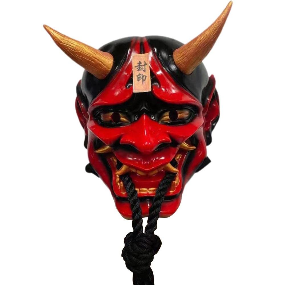 Rvtkak Halloween Samurai Mask, Oni Samurai Hannya Mask, Japanese Cosplay Resin Ghostface Mask Halloween Costume Cosplay Props