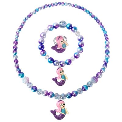 Wingchold Girls Mermaid Necklace, Bracelet, Ring Set - Dress Up Pretend Play Jewelry Gifts for Kids & Toddlers - Mermaid Party Costume Supplies