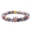 Rose Gold Marble Dice 14k Gold Plated Crown Charm Beads Bracelet for Men Women Stone Beads, Cubic Zirconia Bracelet, Elastic Beaded Bracelet view 1