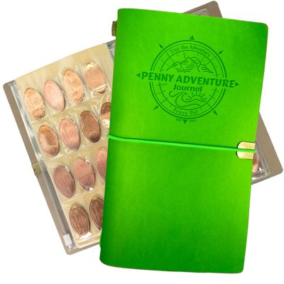 Pennybandz The Penny Journal Holds 146 Coins the Ultimate Souvenir Penny Collecting Book for your Coin Collection Holds 128 Pressed Pennies and 18 Pressed Quarters or Nickels (Lucky Charm Green)