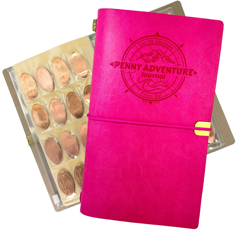 Pennybandz The Penny Journal Holds 146 Coins the Ultimate Souvenir Penny Collecting Book for your Coin Collection Holds 128 Pressed Pennies and 18 Pressed Quarters or Nickels (Hot Pink)