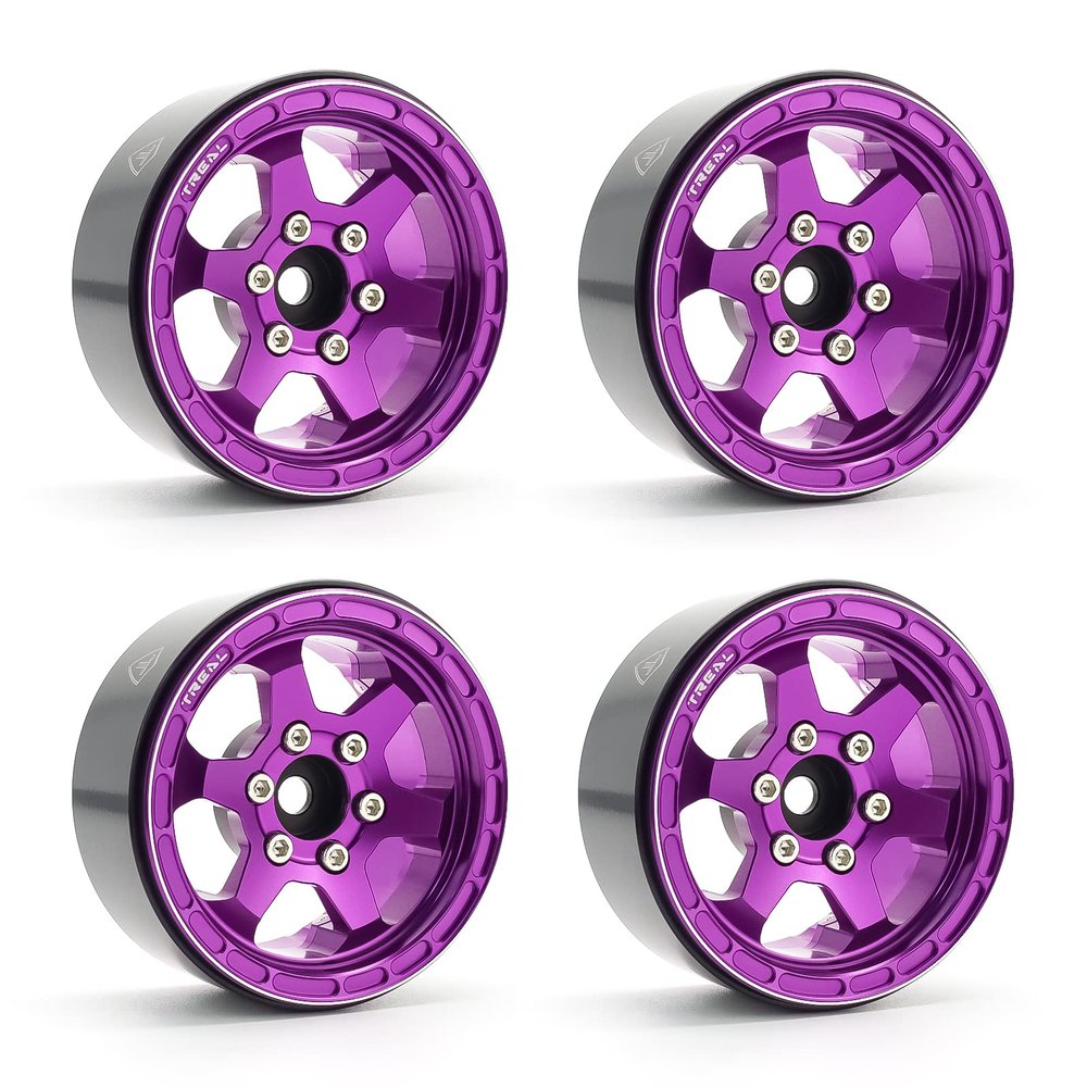 TREAL 1.9 Beadlock Wheels 1.9 inch Wheels (4P) CNC Machined for 1:10 RC Crawlers Axial SCX10 III TRX4 Redcat Gen8-Type H(Purple)