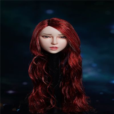 1/6 Scale Female Head Sculpt, Asian Girl Pale Skin Red Hair Expression Head Carved for 12inch Action Figure Body Doll (E)