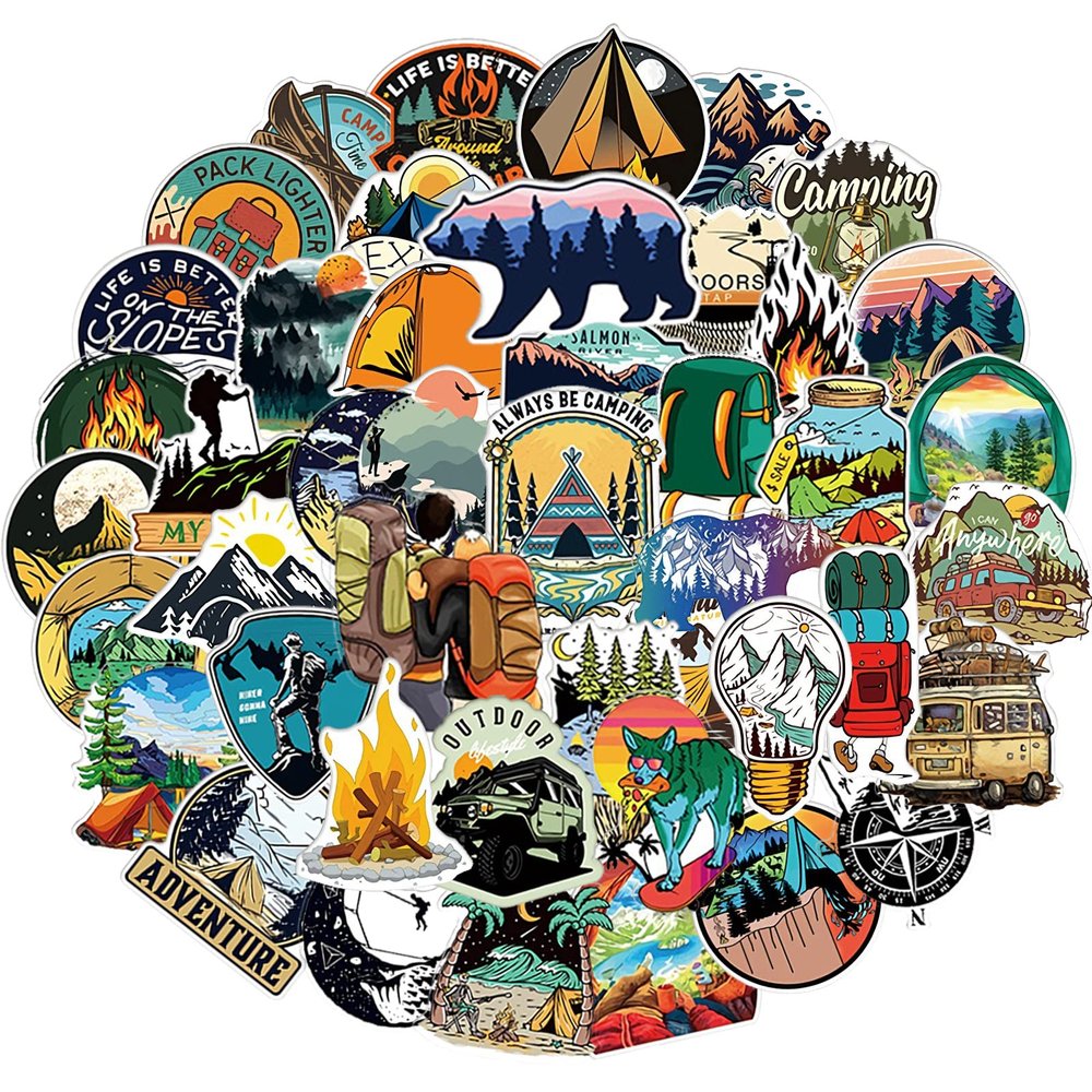 200 PCS Outdoor Hiking Adventure Camping Stickers for Water Bottle, Laptop Decals, Skateboard - Vinyl Waterproof Outdoor Adventure Stickers for Teen Boys Girls