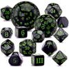 AUSTOR 15 Pieces Complete Polyhedral Dice Set D3-D100 Game Dice Set with a Leather Drawstring Storage Bag for Role Playing Table Games(Black & Green) view 1