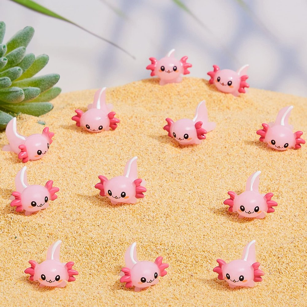 Lewtemi 12 Pieces Mini Resin Axolotl Charm Axolotl Tiny Animal Figurine Gifts Miniature Garden Landscape Aquarium Dollhouse Ornament Potted Plants Decoration DIY Crafts (Pink)