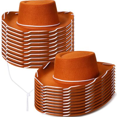 Coume 20 Pcs Children's Cowboy Hats Kids Party Cowboy Cowgirl Felt Hats for Western Halloween Birthday Costume(Brown)