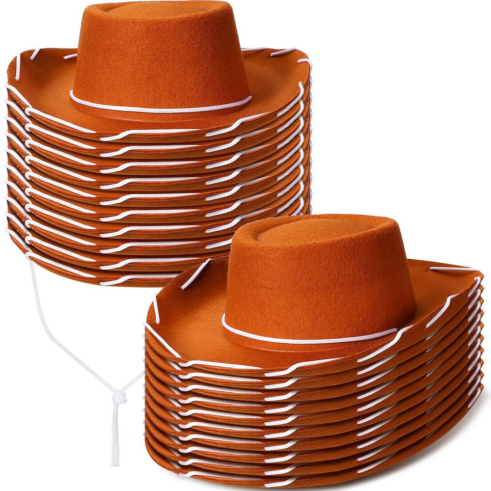 Coume 20 Pcs Children's Cowboy Hats Kids Party Cowboy Cowgirl Felt Hats for Western Halloween Birthday Costume(Brown)
