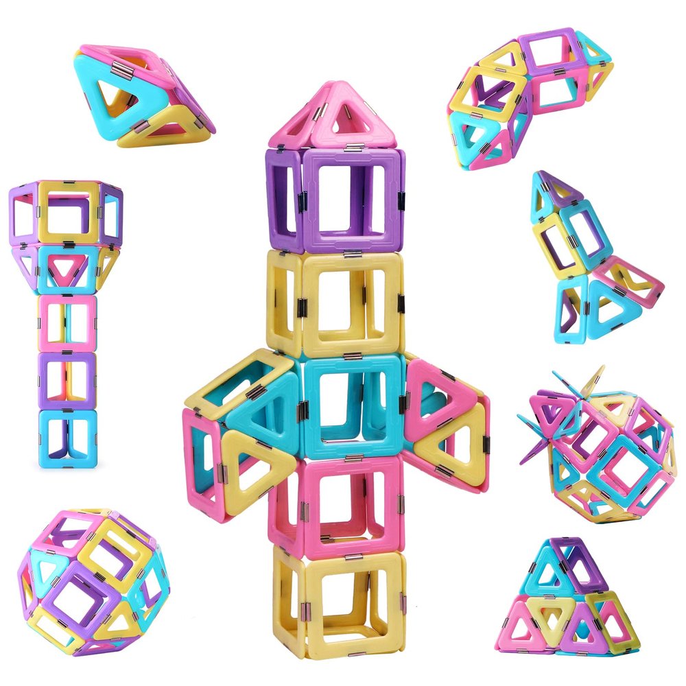TOKBLOK Pastel Magnetic Tiles Set - 40-Piece STEM Building Blocks for Kids Ages 3-8, Creative & Educational Toy Gift for Girls - Starter Set