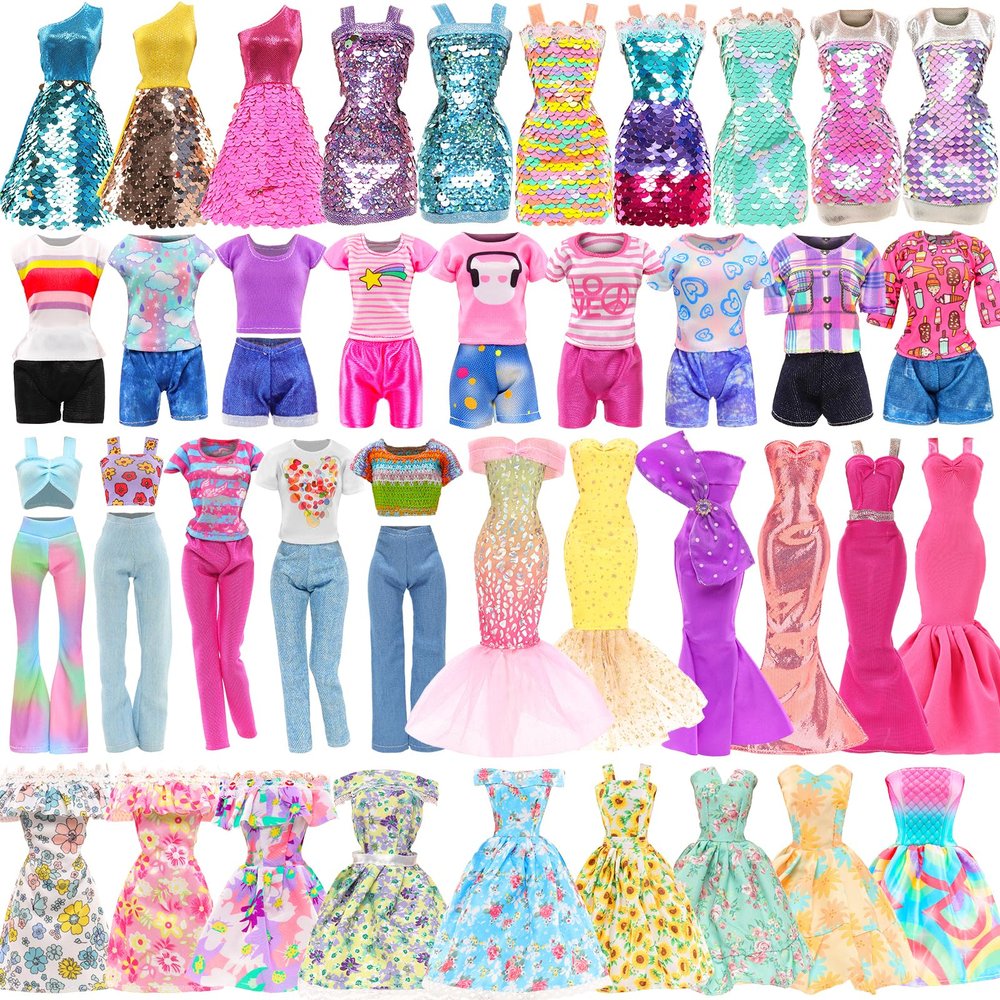 BARWA 11 Sets Doll Clothes Including 2 Sequins Dresses 5 Mermaid Floral Dresses 4 Casual Outfits Tops and Pants for 11.5 inch Girl Dolls