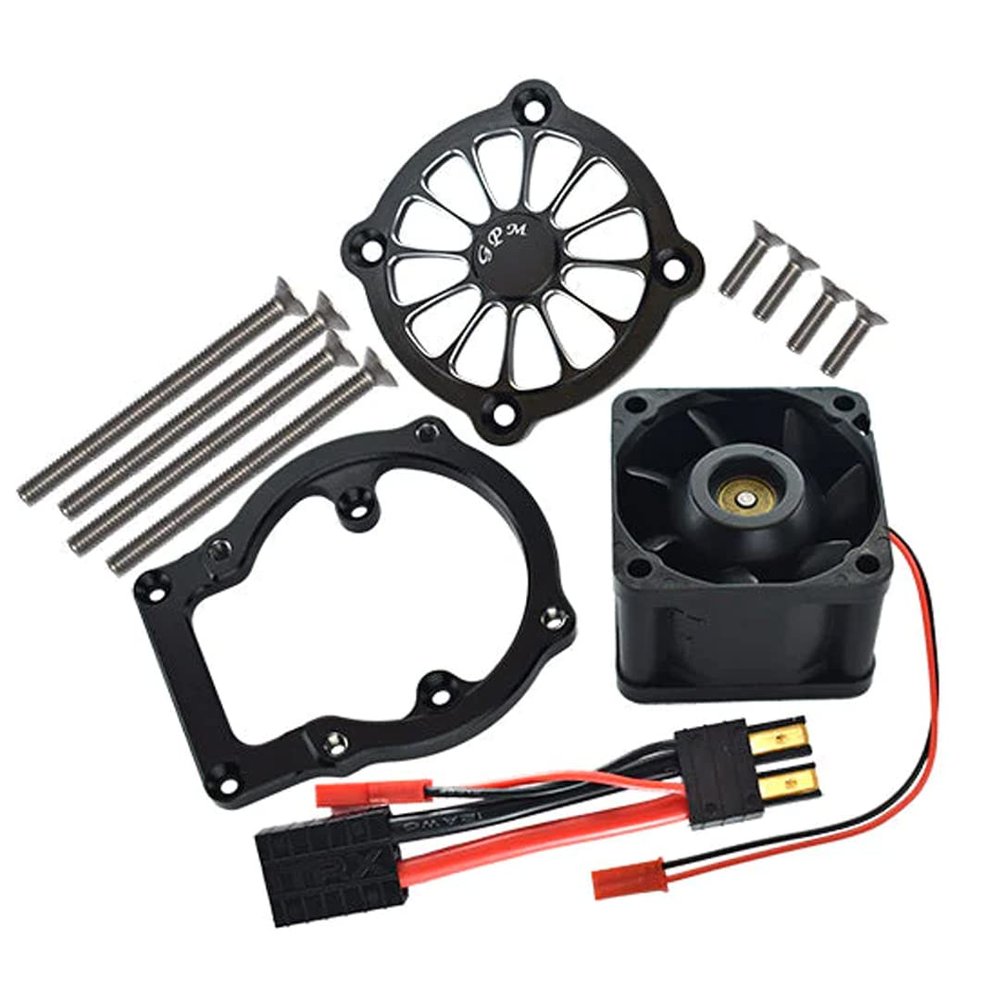 GPM 12Pc Set Upgrades Aluminum 6061-T6 Motor Heatsink with Cooling Fan for 1/8 4Wd Sledge Monster Truck95076-4 (Black)